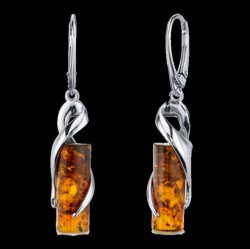 Baltic Amber Elliptical Cylindrical Leverback Sterling Silver Earrings