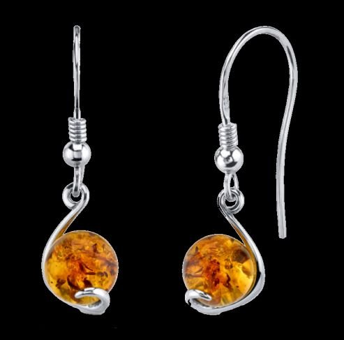 Image 0 of Baltic Amber Spherical Sheppard Hook Sterling Silver Earrings