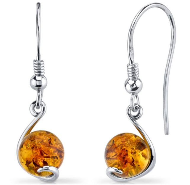 Image 1 of Baltic Amber Spherical Sheppard Hook Sterling Silver Earrings