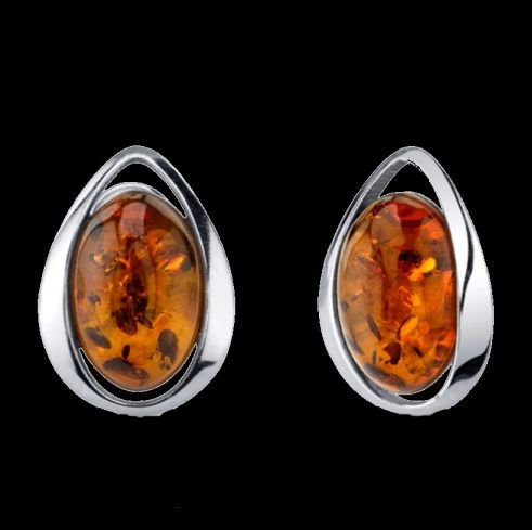 Image 0 of Baltic Amber Chunky Oval Stud Sterling Silver Earrings