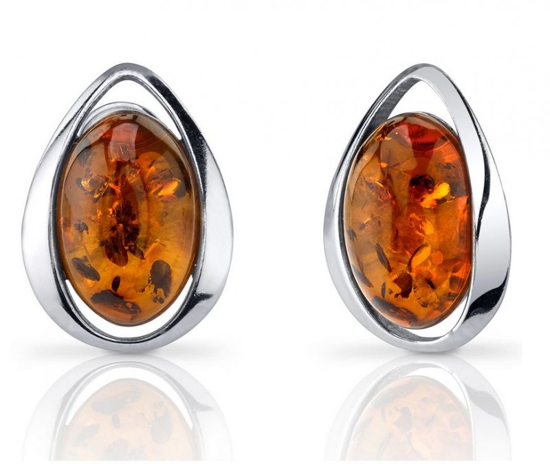 Image 1 of Baltic Amber Chunky Oval Stud Sterling Silver Earrings