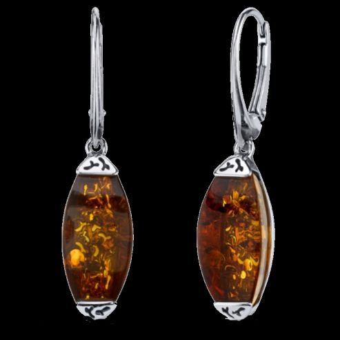 Image 0 of Baltic Amber Gallery Square Marquis Leverback Sterling Silver Earrings