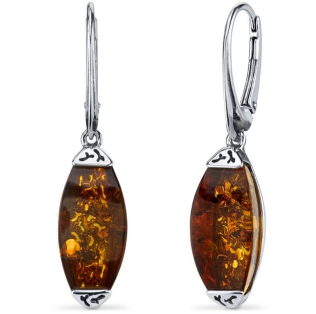 Image 1 of Baltic Amber Gallery Square Marquis Leverback Sterling Silver Earrings