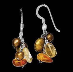 Copper Freshwater Pearls Citrine Amber Drop Sterling Silver Earrings