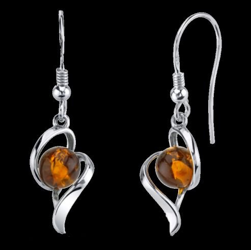 Image 0 of Baltic Amber Spherical Stone Abstract Sheppard Hook Sterling Silver Earrings