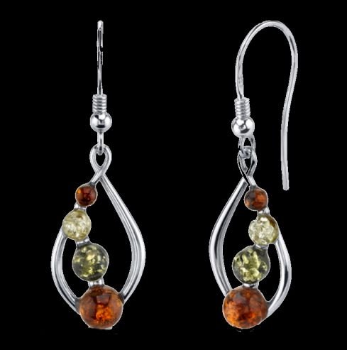 Image 0 of Baltic Amber Four Stone Open Leaf Sheppard Hook Sterling Silver Earrings