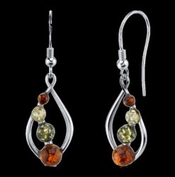 Baltic Amber Four Stone Open Leaf Sheppard Hook Sterling Silver Earrings