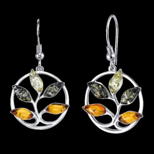 Image 0 of Baltic Amber Triple Colour Tree Sheppard Hook Sterling Silver Earrings 