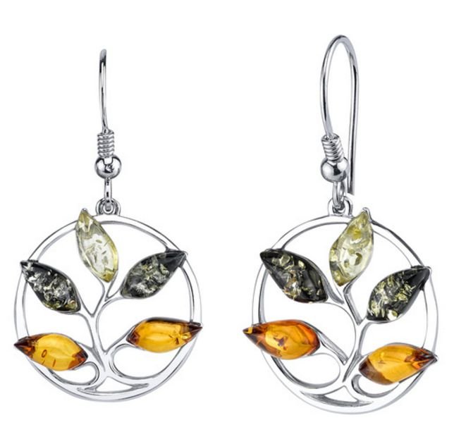 Image 1 of Baltic Amber Triple Colour Tree Sheppard Hook Sterling Silver Earrings 