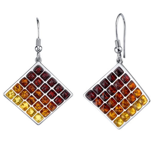 Image 1 of Baltic Amber Waffle Weave Sheppard Hook Sterling Silver Earrings