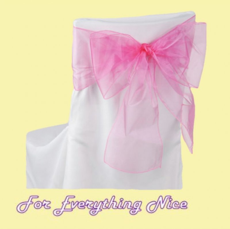 Image 0 of Hot Pink Organza Wedding Chair Sash Ribbon Bow Decorations x 50
