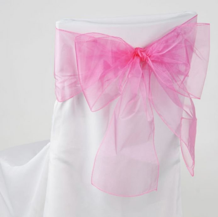 Image 2 of Hot Pink Organza Wedding Chair Sash Ribbon Bow Decorations x 50