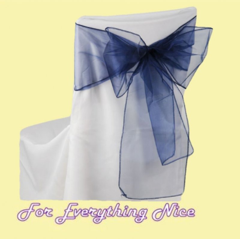 Image 0 of Navy Blue Organza Wedding Chair Sash Ribbon Bow Decorations x 50