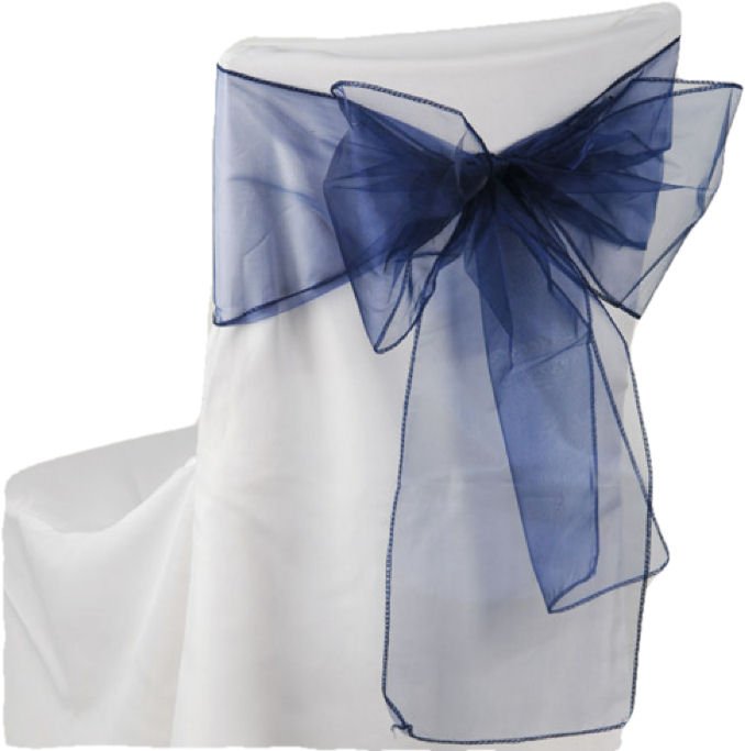 Image 1 of Navy Blue Organza Wedding Chair Sash Ribbon Bow Decorations x 50