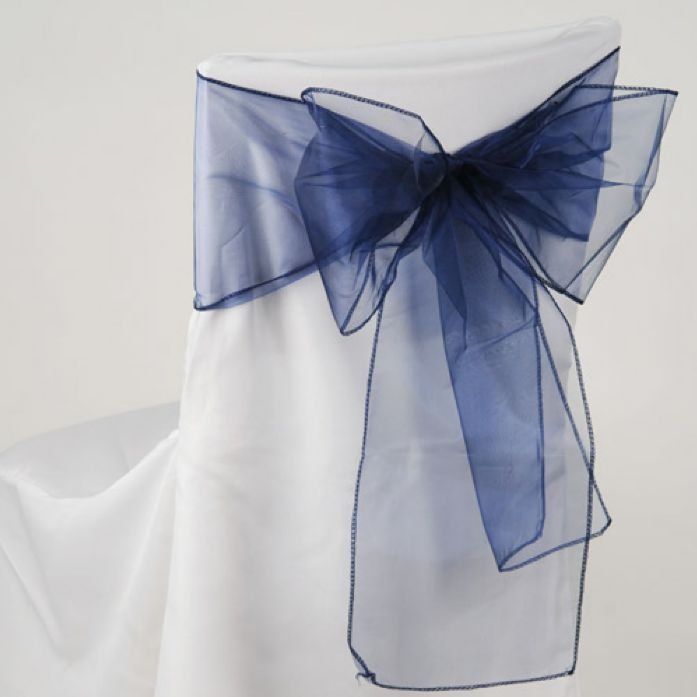 Image 2 of Navy Blue Organza Wedding Chair Sash Ribbon Bow Decorations x 50