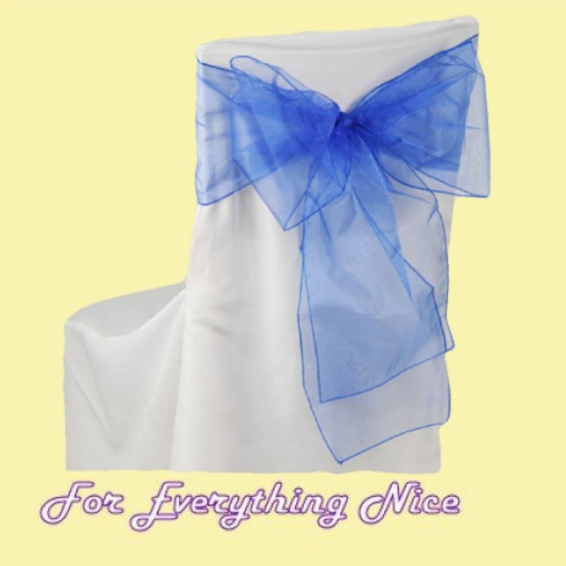 Image 0 of Royal Blue Organza Wedding Chair Sash Ribbon Bow Decorations x 50