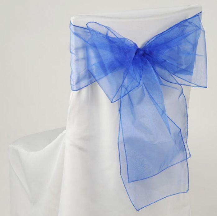 Image 2 of Royal Blue Organza Wedding Chair Sash Ribbon Bow Decorations x 50