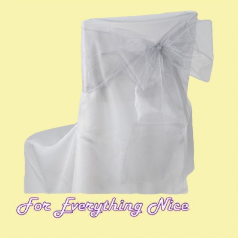 Image 0 of Silver Organza Wedding Chair Sash Ribbon Bow Decorations x 10
