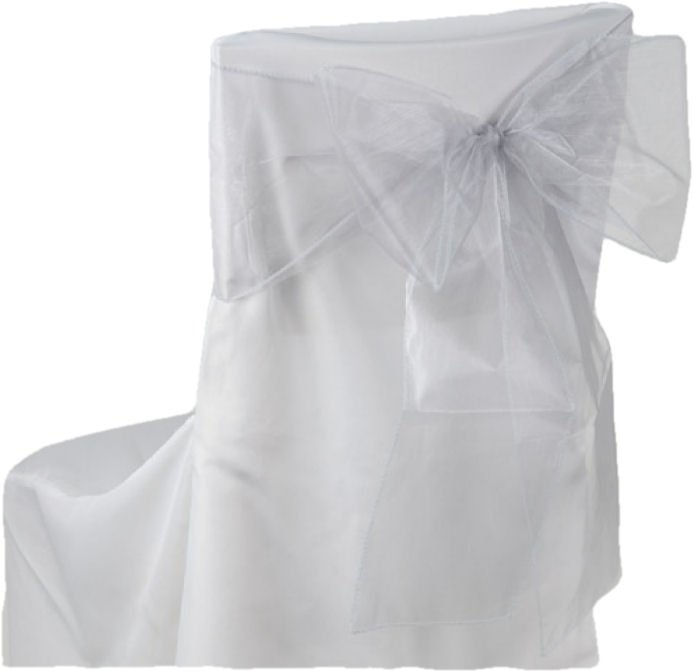 Image 1 of Silver Organza Wedding Chair Sash Ribbon Bow Decorations x 10
