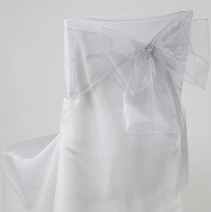 Image 2 of Silver Organza Wedding Chair Sash Ribbon Bow Decorations x 10