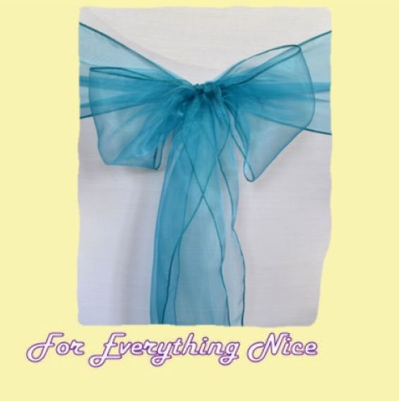 Image 0 of Teal Blue Organza Wedding Chair Sash Ribbon Bow Decorations x 50