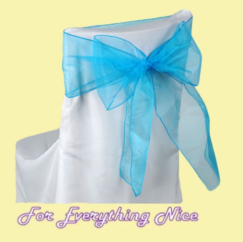 Image 0 of Turquoise Organza Wedding Chair Sash Ribbon Bow Decorations x 100