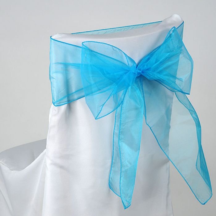 Turquoise Organza Wedding Chair Sash Ribbon Bow ...