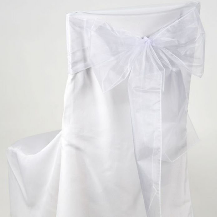Image 1 of White Organza Wedding Chair Sash Ribbon Bow Decorations x 50