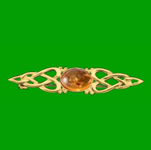 Image 0 of Celtic Knot Amber Bar Twist Design 9K Yellow Gold Brooch