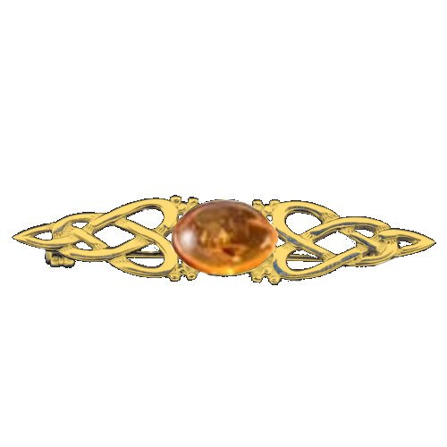 Image 1 of Celtic Knot Amber Bar Twist Design 9K Yellow Gold Brooch