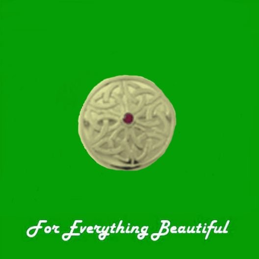 Image 0 of Celtic Knotwork Red Ruby Circular Design 9K Yellow Gold Brooch