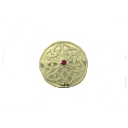 Image 1 of Celtic Knotwork Red Ruby Circular Design 9K Yellow Gold Brooch