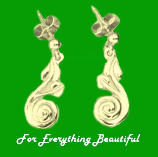 Image 0 of Glasgow Girls Art Nouveau Swirl Leaf Alternate 9K Yellow Gold Drop Earrings