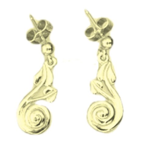 Image 1 of Glasgow Girls Art Nouveau Swirl Leaf Alternate 9K Yellow Gold Drop Earrings