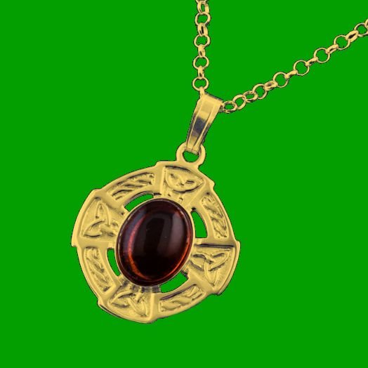 Image 0 of Celtic Cross Amber Oval Design 9K Yellow Gold Pendant