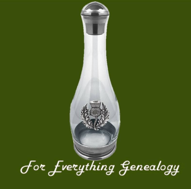 Image 0 of Scotland Thistle Emblem Stylish Pewter Dome Stopper Boxed Crystal Decanter