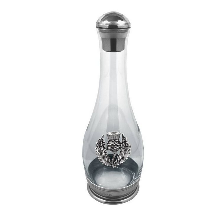 Image 1 of Scotland Thistle Emblem Stylish Pewter Dome Stopper Boxed Crystal Decanter