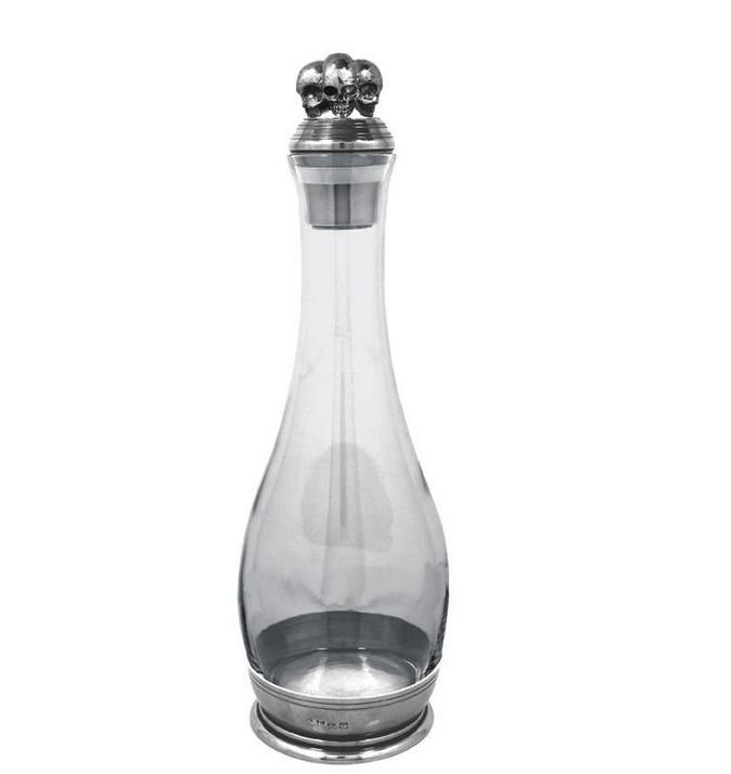 Image 1 of Poison Themed Stylish Pewter Skulls Stopper Boxed Crystal Decanter