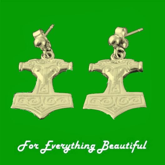 Image 0 of Thors Hammer Design Drop 9K Yellow Gold Earrings  