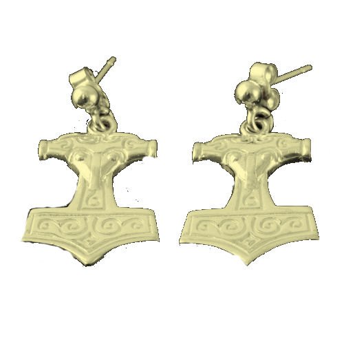 Image 1 of Thors Hammer Design Drop 9K Yellow Gold Earrings  