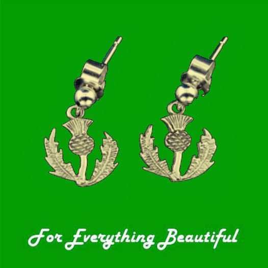 Image 0 of Scotland Thistle Floral Emblem Design 9K Yellow Gold Drop Earrings 