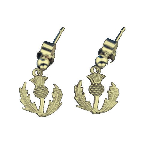 Image 1 of Scotland Thistle Floral Emblem Design 9K Yellow Gold Drop Earrings 
