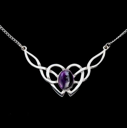 Image 0 of Celtic Knotwork Purple Amethyst Design Sterling Silver Necklace
