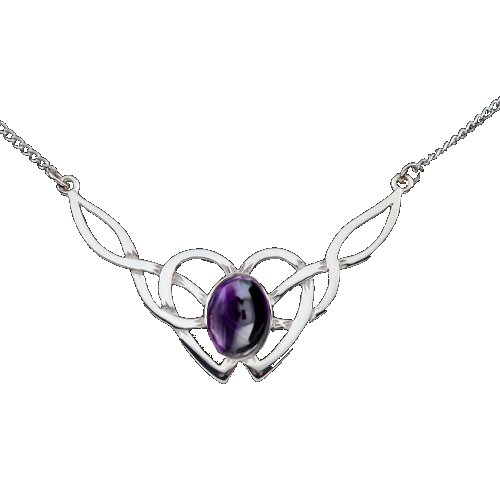 Image 1 of Celtic Knotwork Purple Amethyst Design Sterling Silver Necklace