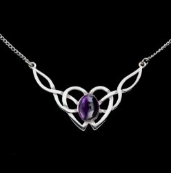 Celtic Knotwork Purple Amethyst Design Sterling Silver Necklace
