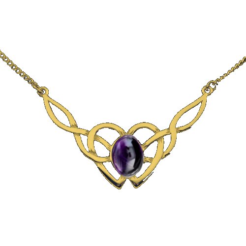 Image 1 of Celtic Knotwork Purple Amethyst Design 9K Yellow Gold Necklace