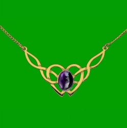 Celtic Knotwork Purple Amethyst Design 9K Yellow Gold Necklace