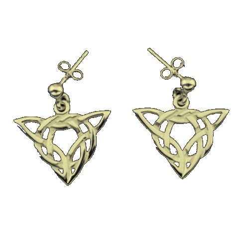 Image 1 of Celtic Knotwork Triangular Motif 9K Yellow Gold Drop Earrings