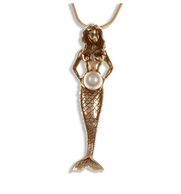 Image 1 of Mermaid Aquatic Figure Freshwater Cultured Pearl Bronze Pendant