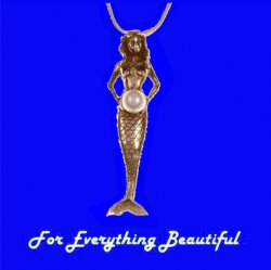 Mermaid Aquatic Figure Freshwater Cultured Pearl Bronze Pendant